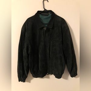 Men’s Large Vintage Galleria Genuine Leather Suede Jacket Dark Green Zip Up